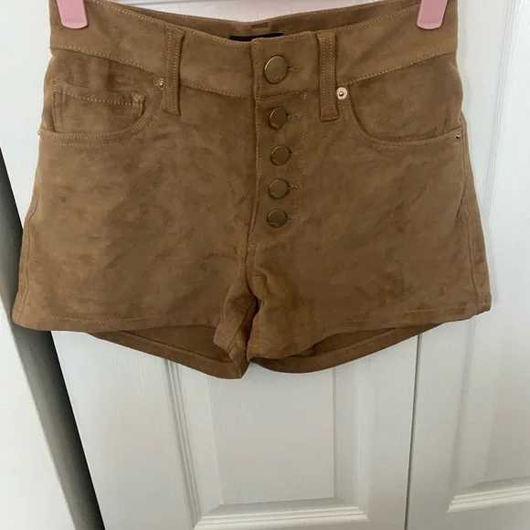 Tan Button-Up Women Shorts - Picture 1 of 4